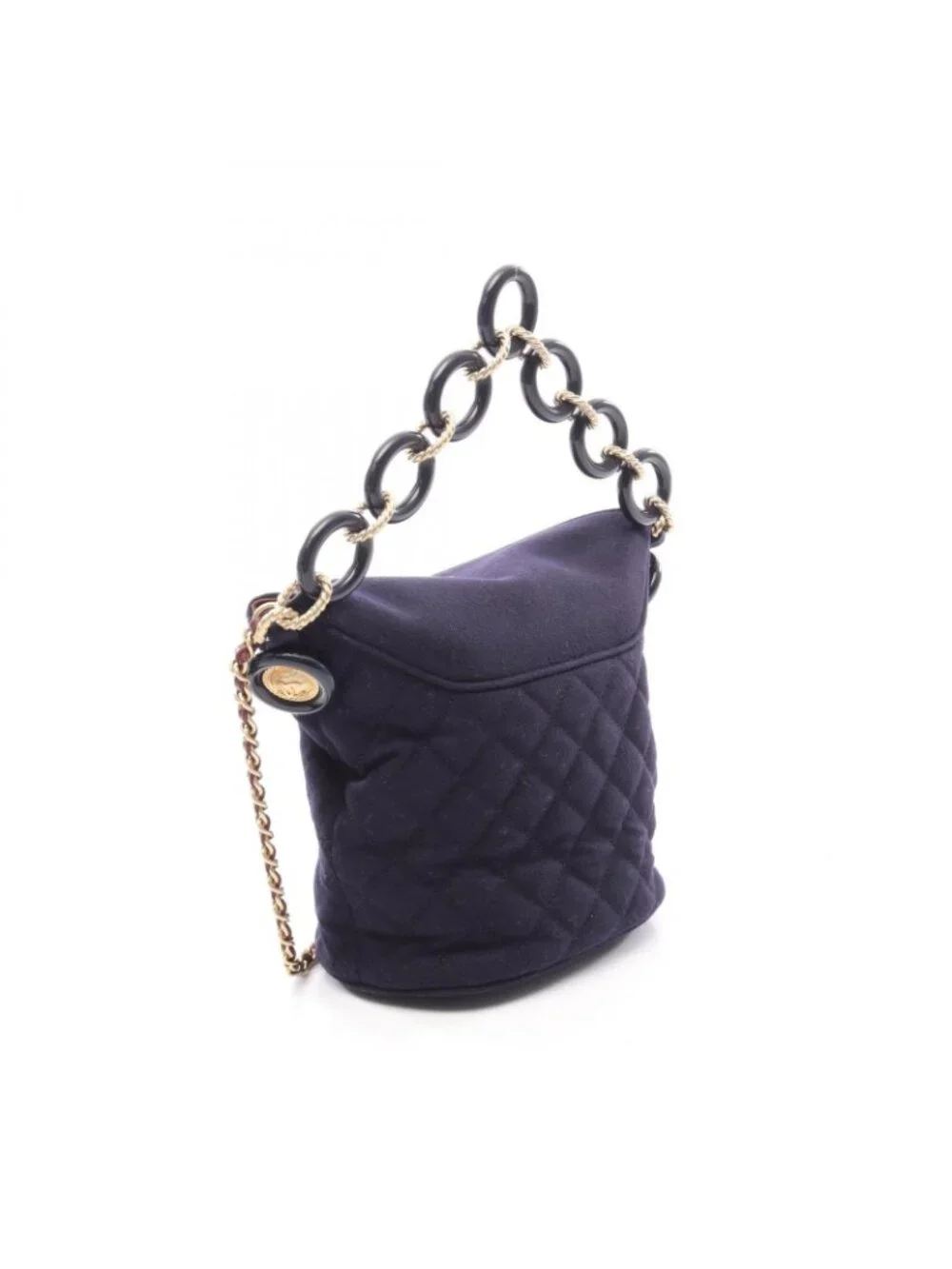 Chanel Shoulder Bag Paris Hamburg Navy Wool Small